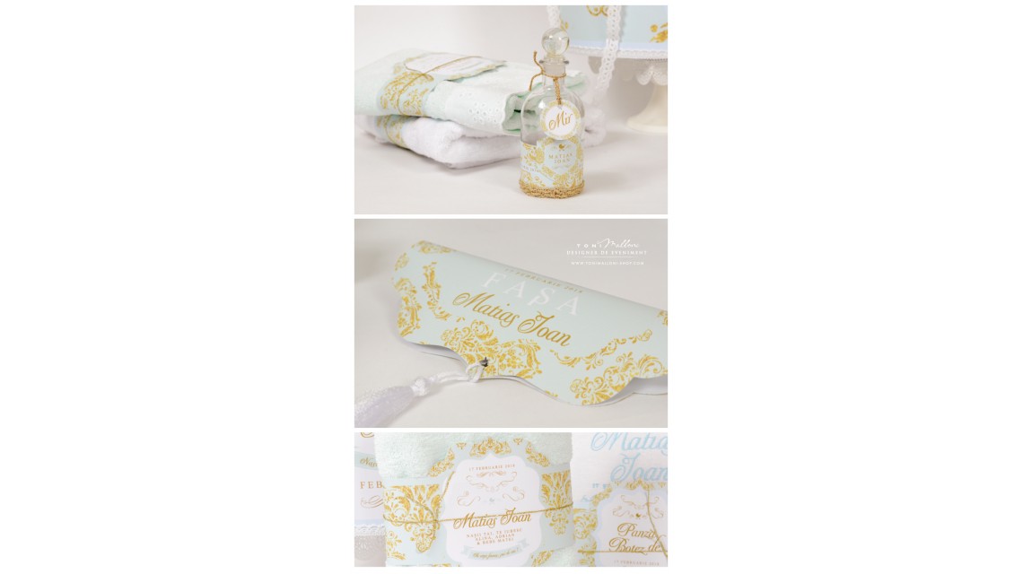 Trusou de botez cu broderie personalizata pentru baieti, Gold & Mint 9